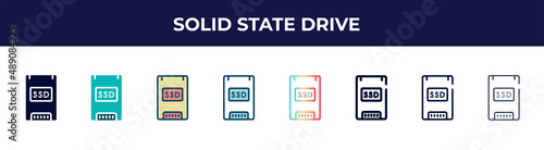 solid state drive icon in 8 styles. line, filled, glyph, thin outline, colorful, stroke and gradient styles, solid state drive vector sign. symbol, logo illustration. different style icons set.