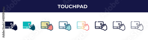 touchpad icon in 8 styles. line, filled, glyph, thin outline, colorful, stroke and gradient styles, touchpad vector sign. symbol, logo illustration. different style icons set.