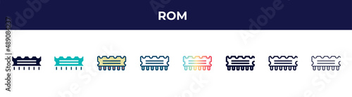 rom icon in 8 styles. line, filled, glyph, thin outline, colorful, stroke and gradient styles, rom vector sign. symbol, logo illustration. different style icons set.
