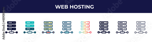 web hosting icon in 8 styles. line, filled, glyph, thin outline, colorful, stroke and gradient styles, web hosting vector sign. symbol, logo illustration. different style icons set.