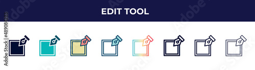 edit tool icon in 8 styles. line, filled, glyph, thin outline, colorful, stroke and gradient styles, edit tool vector sign. symbol, logo illustration. different style icons set.