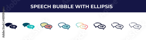 speech bubble with ellipsis icon in 8 styles. line, filled, glyph, thin outline, colorful, stroke and gradient styles, speech bubble with ellipsis vector sign. symbol, logo illustration. different