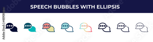 speech bubbles with ellipsis icon in 8 styles. line, filled, glyph, thin outline, colorful, stroke and gradient styles, speech bubbles with ellipsis vector sign. symbol, logo illustration. different photo