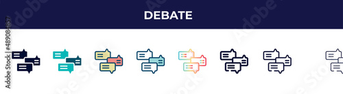 debate icon in 8 styles. line, filled, glyph, thin outline, colorful, stroke and gradient styles, debate vector sign. symbol, logo illustration. different style icons set.