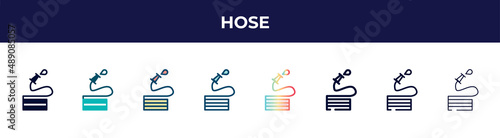 hose icon in 8 styles. line, filled, glyph, thin outline, colorful, stroke and gradient styles, hose vector sign. symbol, logo illustration. different style icons set.