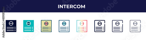 intercom icon in 8 styles. line, filled, glyph, thin outline, colorful, stroke and gradient styles, intercom vector sign. symbol, logo illustration. different style icons set.