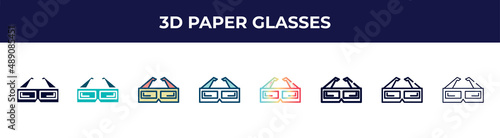 3d paper glasses icon in 8 styles. line, filled, glyph, thin outline, colorful, stroke and gradient styles, 3d paper glasses vector sign. symbol, logo illustration. different style icons set.
