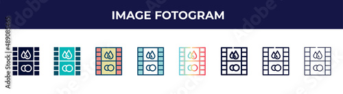 image fotogram icon in 8 styles. line, filled, glyph, thin outline, colorful, stroke and gradient styles, image fotogram vector sign. symbol, logo illustration. different style icons set.