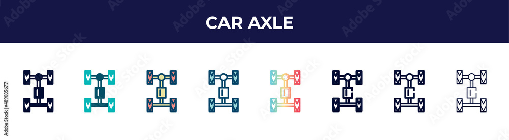 car axle icon in 8 styles. line, filled, glyph, thin outline, colorful, stroke and gradient styles, car axle vector sign. symbol, logo illustration. different style icons set. car axle icon in 8 styles. line, filled, glyph, thin outline, colorful, stroke and gradient styles, car axle vector sign. symbol, logo illustration. different style icons set.