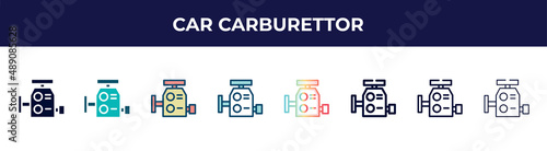 car carburettor icon in 8 styles. line, filled, glyph, thin outline, colorful, stroke and gradient styles, car carburettor vector sign. symbol, logo illustration. different style icons set.