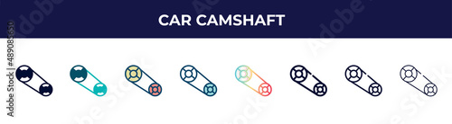 car camshaft icon in 8 styles. line, filled, glyph, thin outline, colorful, stroke and gradient styles, car camshaft vector sign. symbol, logo illustration. different style icons set.