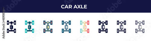 car axle icon in 8 styles. line, filled, glyph, thin outline, colorful, stroke and gradient styles, car axle vector sign. symbol, logo illustration. different style icons set.