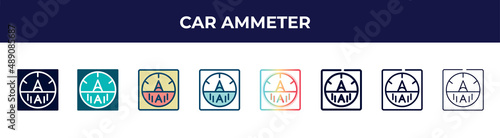 car ammeter icon in 8 styles. line, filled, glyph, thin outline, colorful, stroke and gradient styles, car ammeter vector sign. symbol, logo illustration. different style icons set.