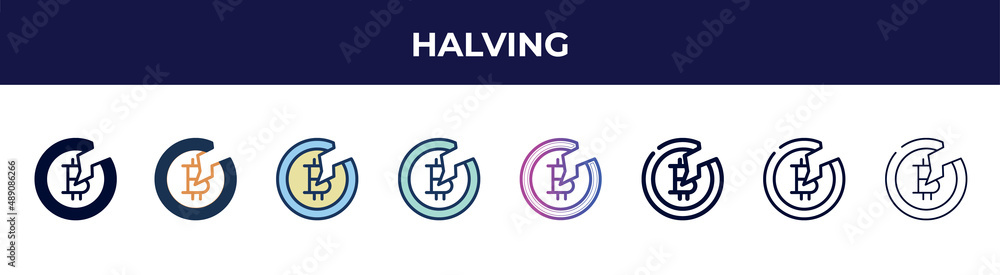 halving icon in 8 styles. line, filled, glyph, thin outline, colorful, stroke and gradient styles, halving vector sign. symbol, logo illustration. different style icons set. halving icon in 8 styles. line, filled, glyph, thin outline, colorful, stroke and gradient styles, halving vector sign. symbol, logo illustration. different style icons set.