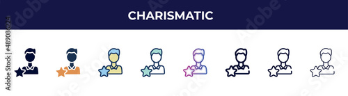 charismatic icon in 8 styles. line, filled, glyph, thin outline, colorful, stroke and gradient styles, charismatic vector sign. symbol, logo illustration. different style icons set.