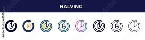 halving icon in 8 styles. line, filled, glyph, thin outline, colorful, stroke and gradient styles, halving vector sign. symbol, logo illustration. different style icons set.
