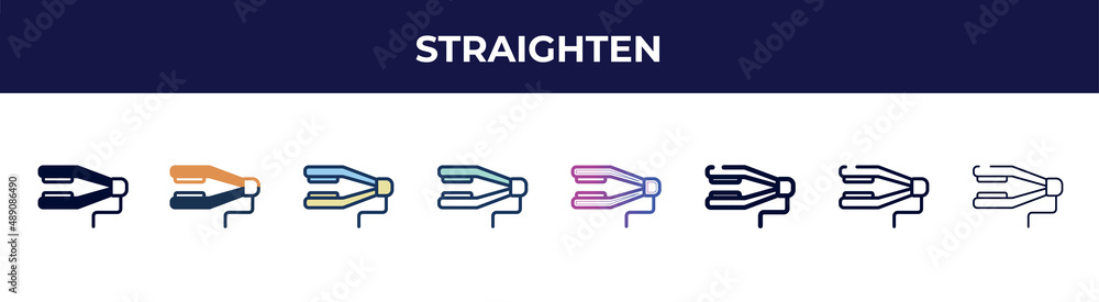 straighten icon in 8 styles. line, filled, glyph, thin outline, colorful, stroke and gradient styles, straighten vector sign. symbol, logo illustration. different style icons set. straighten icon in 8 styles. line, filled, glyph, thin outline, colorful, stroke and gradient styles, straighten vector sign. symbol, logo illustration. different style icons set.