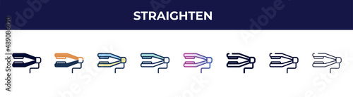 straighten icon in 8 styles. line, filled, glyph, thin outline, colorful, stroke and gradient styles, straighten vector sign. symbol, logo illustration. different style icons set.