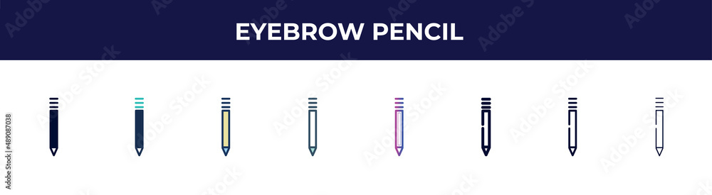 eyebrow pencil icon in 8 styles. line, filled, glyph, thin outline, colorful, stroke and gradient styles, eyebrow pencil vector sign. symbol, logo illustration. different style icons set.