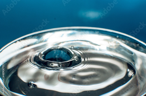 A drop of water in free fall, macro at high speed