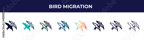 bird migration icon in 8 styles. line, filled, glyph, thin outline, colorful, stroke and gradient styles, bird migration vector sign. symbol, logo illustration. different style icons set.