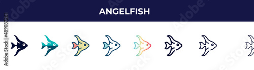 angelfish icon in 8 styles. line, filled, glyph, thin outline, colorful, stroke and gradient styles, angelfish vector sign. symbol, logo illustration. different style icons set.
