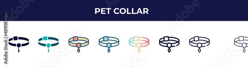 pet collar icon in 8 styles. line, filled, glyph, thin outline, colorful, stroke and gradient styles, pet collar vector sign. symbol, logo illustration. different style icons set.