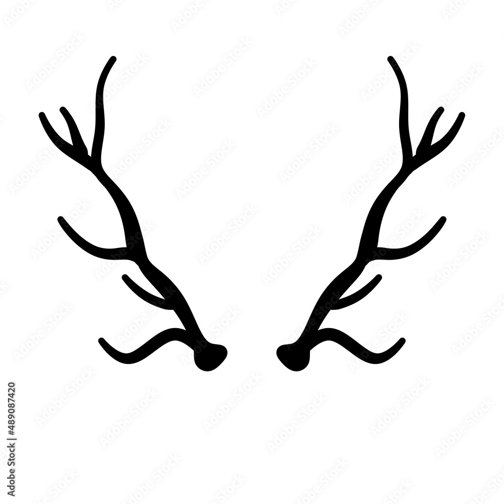 Horn of deer or elk. Hunting trophy. Black and white silhouette of antler. Horn of deer or elk. Hunting trophy. Black and white silhouette of antler.