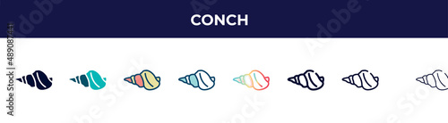 conch icon in 8 styles. line, filled, glyph, thin outline, colorful, stroke and gradient styles, conch vector sign. symbol, logo illustration. different style icons set.