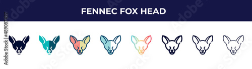 fennec fox head icon in 8 styles. line, filled, glyph, thin outline, colorful, stroke and gradient styles, fennec fox head vector sign. symbol, logo illustration. different style icons set. © VectorStockDesign