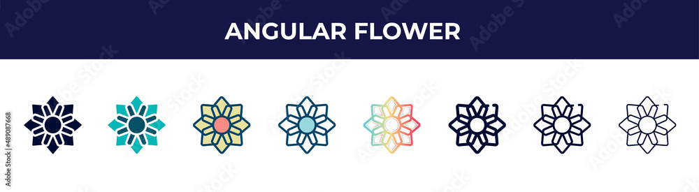 angular flower icon in 8 styles. line, filled, glyph, thin outline, colorful, stroke and gradient styles, angular flower vector sign. symbol, logo illustration. different style icons set. angular flower icon in 8 styles. line, filled, glyph, thin outline, colorful, stroke and gradient styles, angular flower vector sign. symbol, logo illustration. different style icons set.