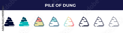 pile of dung icon in 8 styles. line, filled, glyph, thin outline, colorful, stroke and gradient styles, pile of dung vector sign. symbol, logo illustration. different style icons set.