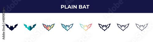plain bat icon in 8 styles. line, filled, glyph, thin outline, colorful, stroke and gradient styles, plain bat vector sign. symbol, logo illustration. different style icons set.