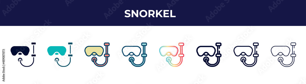 snorkel icon in 8 styles. line, filled, glyph, thin outline, colorful, stroke and gradient styles, snorkel vector sign. symbol, logo illustration. different style icons set. snorkel icon in 8 styles. line, filled, glyph, thin outline, colorful, stroke and gradient styles, snorkel vector sign. symbol, logo illustration. different style icons set.