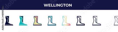 wellington icon in 8 styles. line, filled, glyph, thin outline, colorful, stroke and gradient styles, wellington vector sign. symbol, logo illustration. different style icons set.