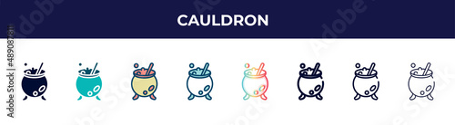 cauldron icon in 8 styles. line, filled, glyph, thin outline, colorful, stroke and gradient styles, cauldron vector sign. symbol, logo illustration. different style icons set.