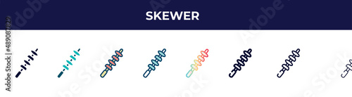 skewer icon in 8 styles. line, filled, glyph, thin outline, colorful, stroke and gradient styles, skewer vector sign. symbol, logo illustration. different style icons set.