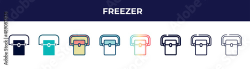 freezer icon in 8 styles. line, filled, glyph, thin outline, colorful, stroke and gradient styles, freezer vector sign. symbol, logo illustration. different style icons set.