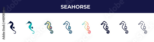 seahorse icon in 8 styles. line, filled, glyph, thin outline, colorful, stroke and gradient styles, seahorse vector sign. symbol, logo illustration. different style icons set.