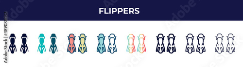 flippers icon in 8 styles. line, filled, glyph, thin outline, colorful, stroke and gradient styles, flippers vector sign. symbol, logo illustration. different style icons set.