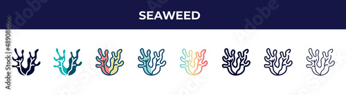 seaweed icon in 8 styles. line, filled, glyph, thin outline, colorful, stroke and gradient styles, seaweed vector sign. symbol, logo illustration. different style icons set.