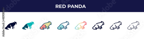 red panda icon in 8 styles. line, filled, glyph, thin outline, colorful, stroke and gradient styles, red panda vector sign. symbol, logo illustration. different style icons set.