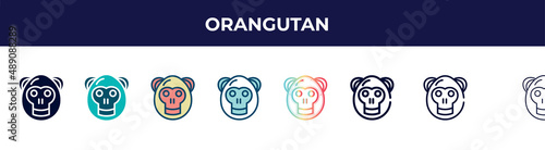 orangutan icon in 8 styles. line, filled, glyph, thin outline, colorful, stroke and gradient styles, orangutan vector sign. symbol, logo illustration. different style icons set.