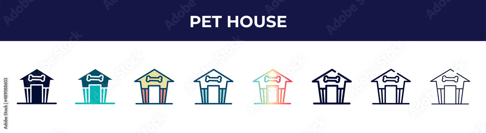 pet house icon in 8 styles. line, filled, glyph, thin outline, colorful, stroke and gradient styles, pet house vector sign. symbol, logo illustration. different style icons set. pet house icon in 8 styles. line, filled, glyph, thin outline, colorful, stroke and gradient styles, pet house vector sign. symbol, logo illustration. different style icons set.