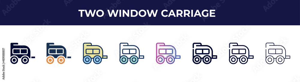 two window carriage icon in 8 styles. line, filled, glyph, thin outline, colorful, stroke and gradient styles, two window carriage vector sign. symbol, logo illustration. different style icons set. two window carriage icon in 8 styles. line, filled, glyph, thin outline, colorful, stroke and gradient styles, two window carriage vector sign. symbol, logo illustration. different style icons set.