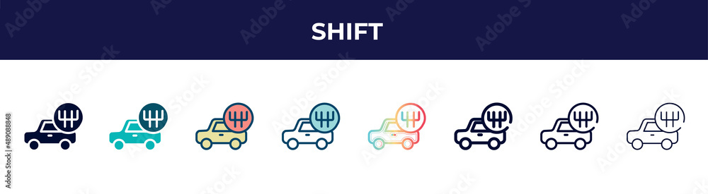 shift icon in 8 styles. line, filled, glyph, thin outline, colorful, stroke and gradient styles, shift vector sign. symbol, logo illustration. different style icons set. shift icon in 8 styles. line, filled, glyph, thin outline, colorful, stroke and gradient styles, shift vector sign. symbol, logo illustration. different style icons set.