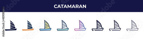 catamaran icon in 8 styles. line, filled, glyph, thin outline, colorful, stroke and gradient styles, catamaran vector sign. symbol, logo illustration. different style icons set.