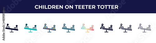 children on teeter totter icon in 8 styles. line, filled, glyph, thin outline, colorful, stroke and gradient styles, children on teeter totter vector sign. symbol, logo illustration. different style