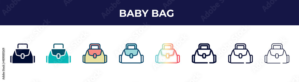 baby bag icon in 8 styles. line, filled, glyph, thin outline, colorful, stroke and gradient styles, baby bag vector sign. symbol, logo illustration. different style icons set. baby bag icon in 8 styles. line, filled, glyph, thin outline, colorful, stroke and gradient styles, baby bag vector sign. symbol, logo illustration. different style icons set.