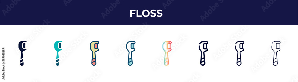 floss icon in 8 styles. line, filled, glyph, thin outline, colorful, stroke and gradient styles, floss vector sign. symbol, logo illustration. different style icons set. floss icon in 8 styles. line, filled, glyph, thin outline, colorful, stroke and gradient styles, floss vector sign. symbol, logo illustration. different style icons set.